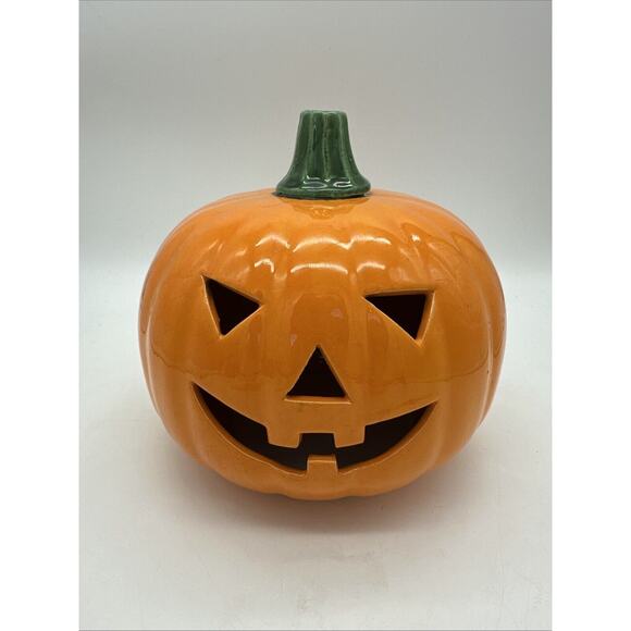 Ceramic Jack O Lantern Pumpkin Halloween Decor Tea Light Candle - Picture 1 of 8